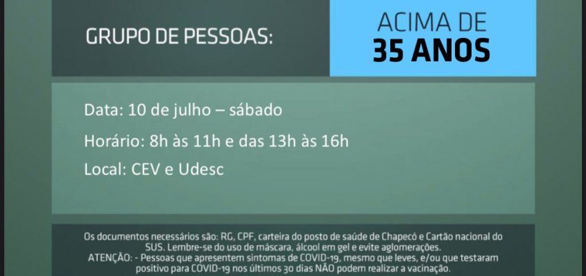 Chapecó terá vacinação neste sábado para 35 anos ou mais; reaberta para a indústria e construção