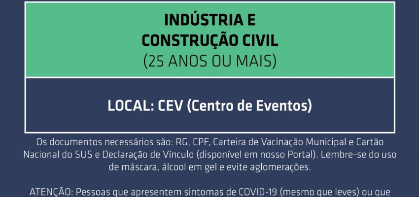 Novo agendamento para ind&uacute;stria e constru&ccedil;&atilde;o civil, para 25 anos ou mais