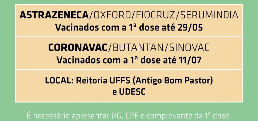 Sa&uacute;de abre segunda dose tamb&eacute;m na Udesc, no s&aacute;bado