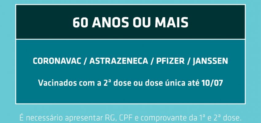 Data de reforço de vacina para idosos baixa para 10 de julho