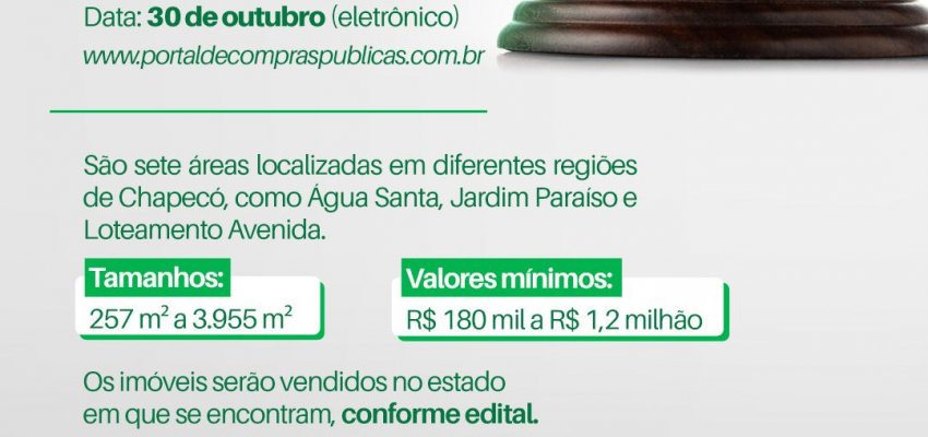 Prefeitura de Chapecó leiloará sete áreas públicas