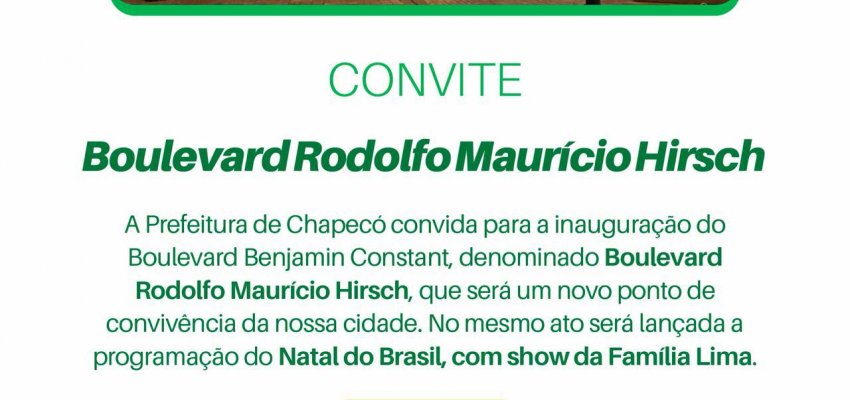 Inauguração do Boulevard e show da Família Lima serão no dia 13 de novembro
