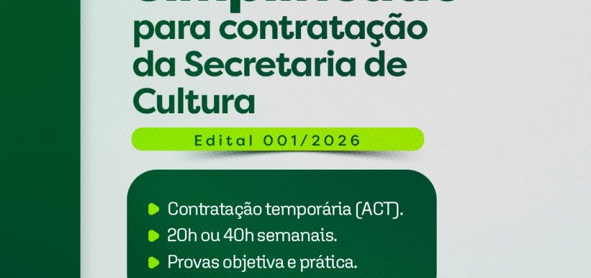 Prefeitura lan&ccedil;a Processo Seletivo para contrata&ccedil;&atilde;o de instrutores na &aacute;rea da Cultura