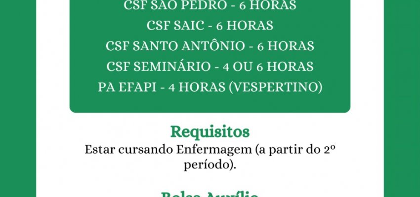 Vagas de est&aacute;gio da Secretaria de Sa&uacute;de em Chapec&oacute;